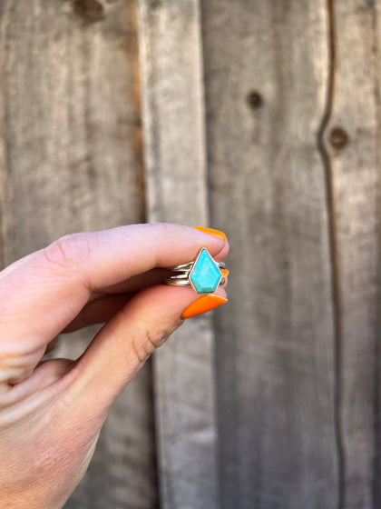 Gemstone- Cut Arizona Turquoise & Sterling Silver Adjustable Double Band Ring