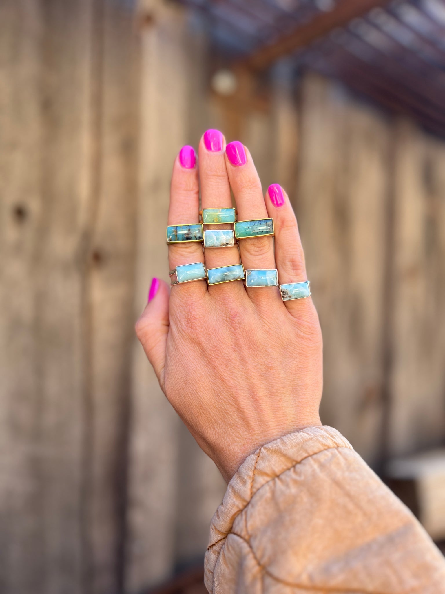 Larimar & Sterling Silver Adjustable Double Band Signet- Style Ring T21