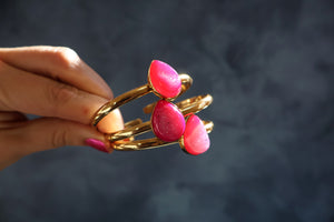 Pink Druzy & Gold Alchemia Cuff Bracelet Tear Drop Shape H36