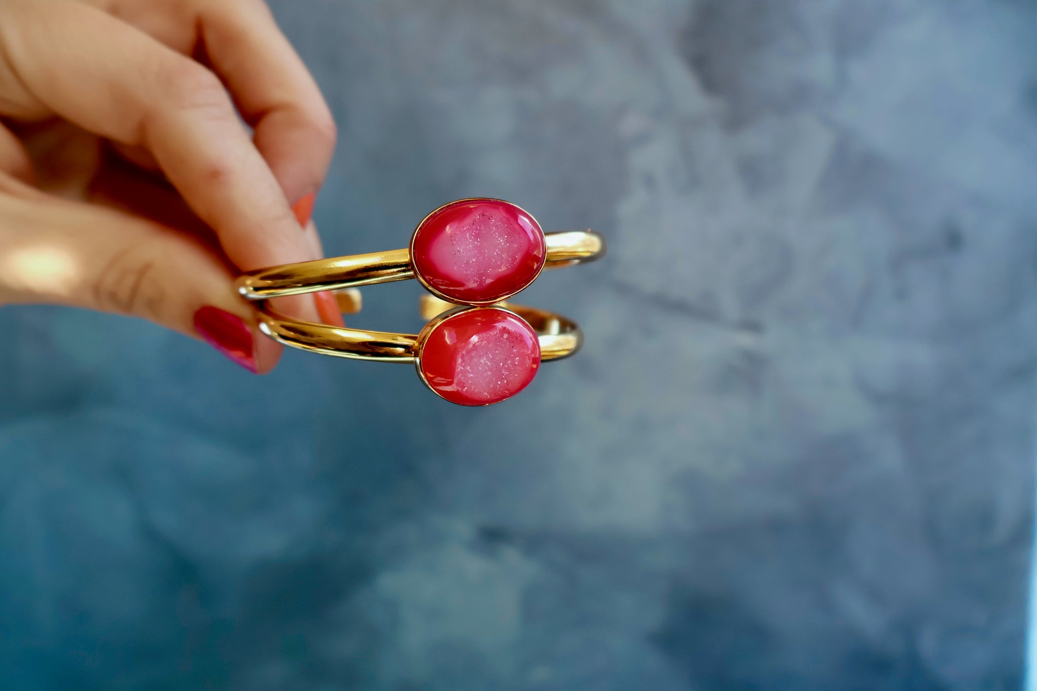 Pink Druzy & Gold Alchemia Cuff Bracelet Oval Shape H37