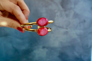 Pink Druzy & Gold Alchemia Cuff Bracelet Oval Shape H37