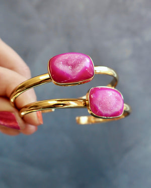 Pink Druzy & Gold Alchemia Cuff Bracelet  Rectangle Shape H38