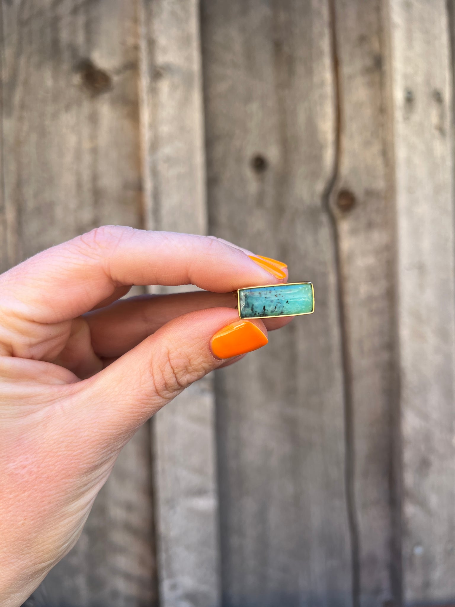 Blue Opal & Gold Alchemia Adjustable Double Band Signet- Style Ring T17