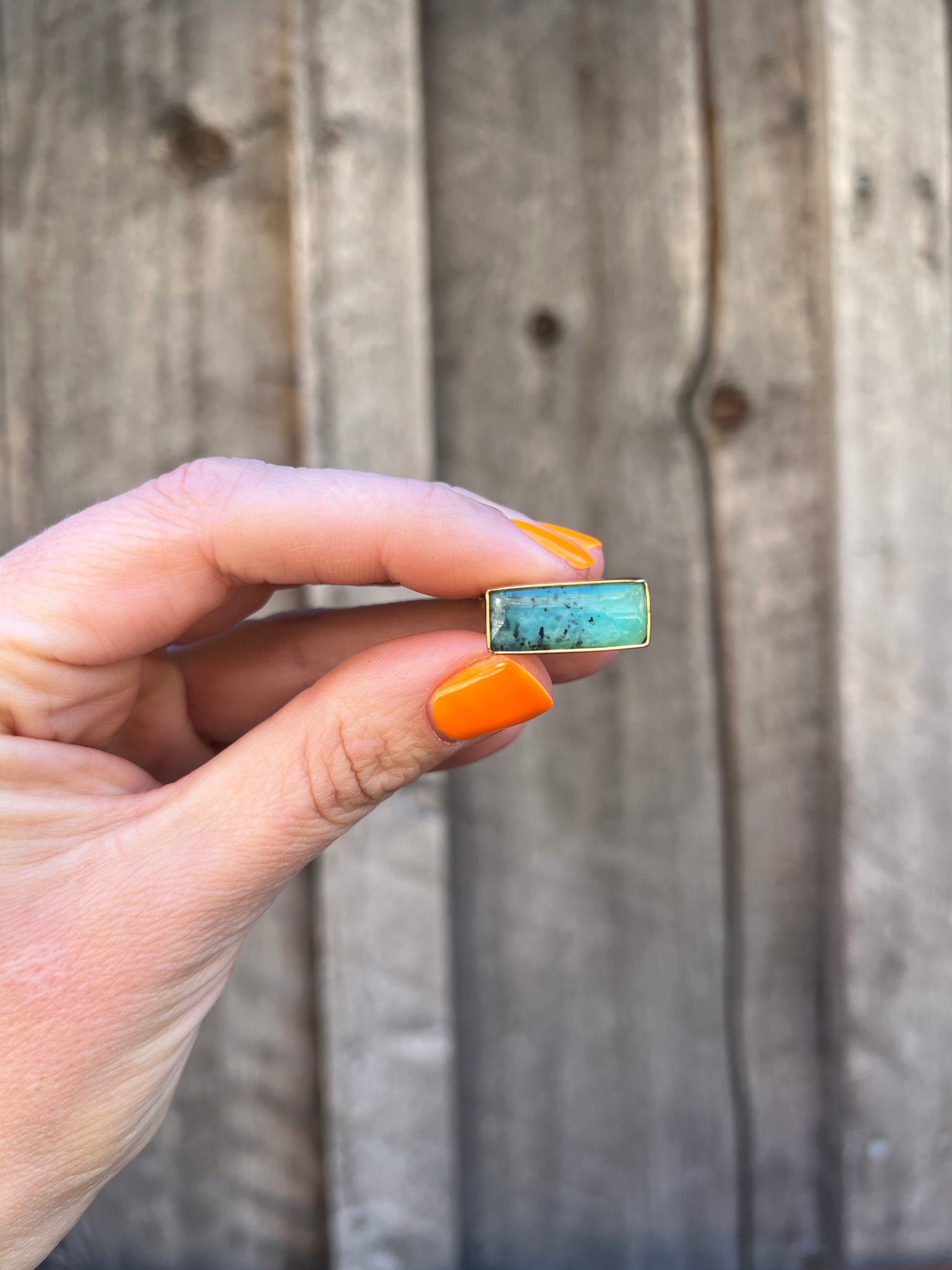 Blue Opal & Gold Alchemia Adjustable Double Band Signet- Style Ring T17