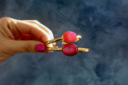 Pink Druzy & Gold Alchemia Cuff Bracelet Oval Shape