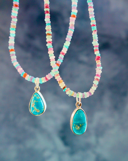 Turquoise & Sterling Pendant on Rainbow Opal Chain