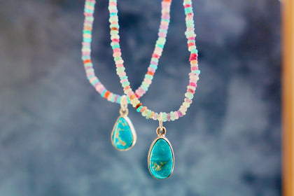 Turquoise & Sterling Pendant on Rainbow Opal Chain