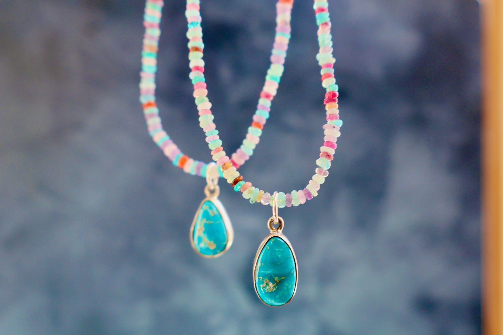 Turquoise & Sterling Pendant on Rainbow Opal Chain H54