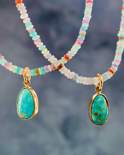 Turquoise Pendant on Rainbow Opal Chain Gold