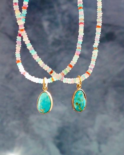 Turquoise Pendant on Rainbow Opal Chain Gold