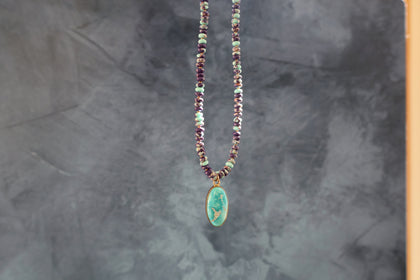 Turquoise Pendant on Mojave Turquoise beaded chain Gold