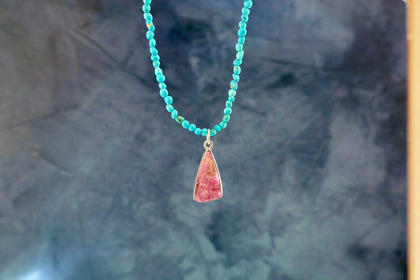 Cobalto Calcite & Sterling Pendant on Campitos Turquoise beaded chain