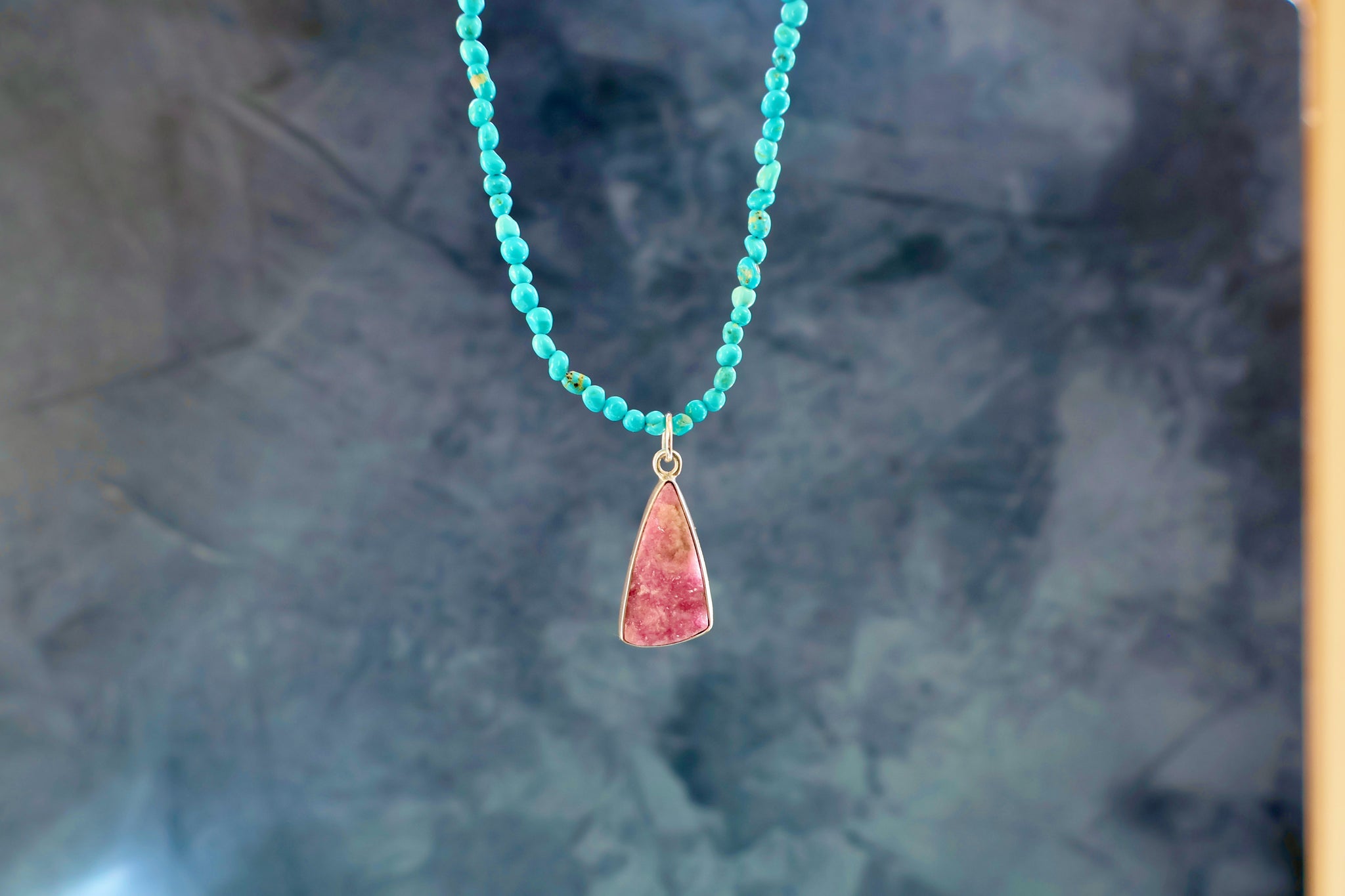 Cobalto Calcite & Sterling Pendant on Campitos Turquoise beaded chain H59