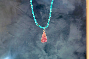 Cobalto Calcite & Sterling Pendant on Campitos Turquoise beaded chain H59