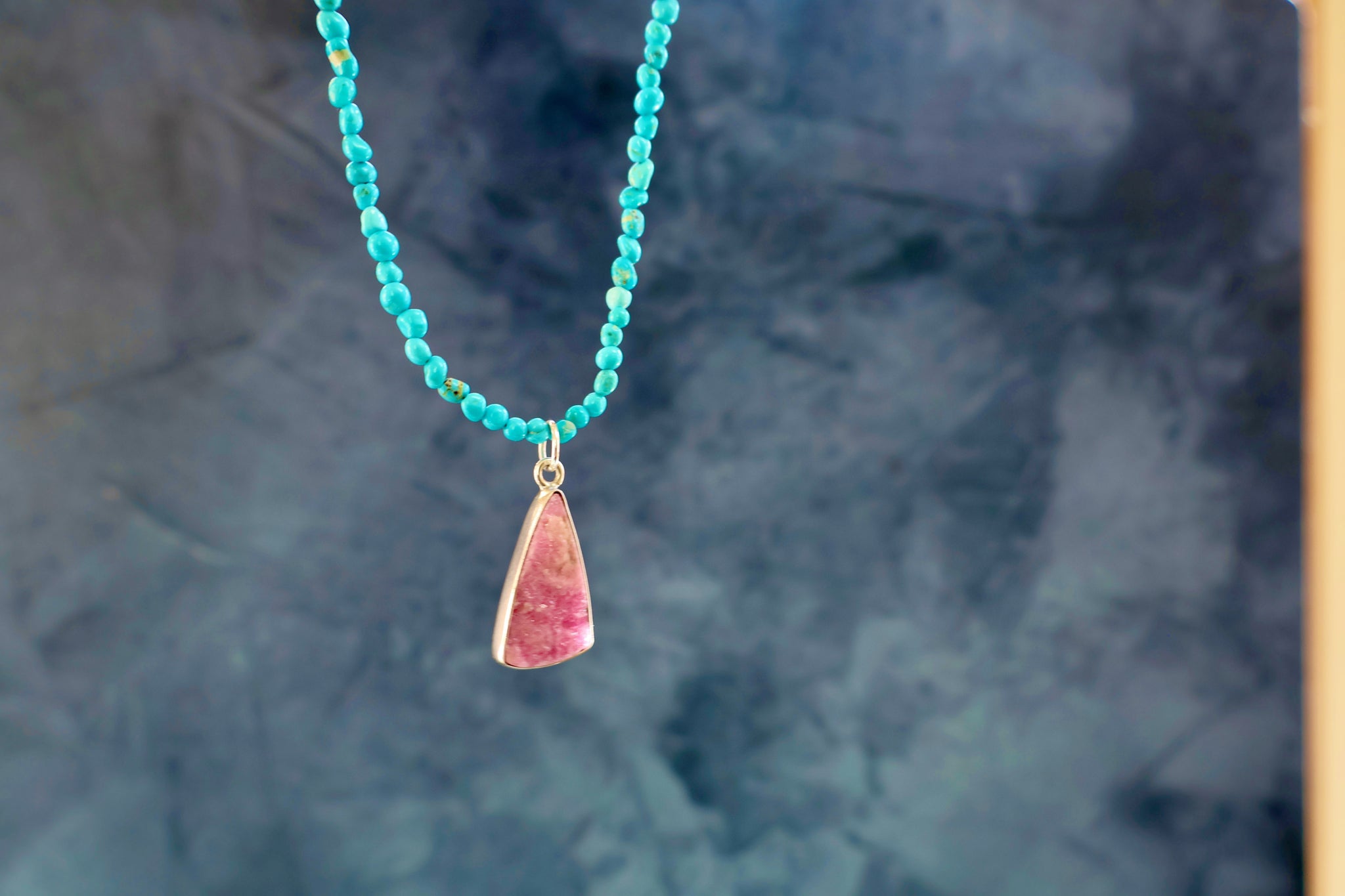 Cobalto Calcite & Sterling Pendant on Campitos Turquoise beaded chain H59