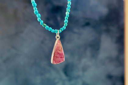 Cobalto Calcite & Sterling Pendant on Campitos Turquoise beaded chain