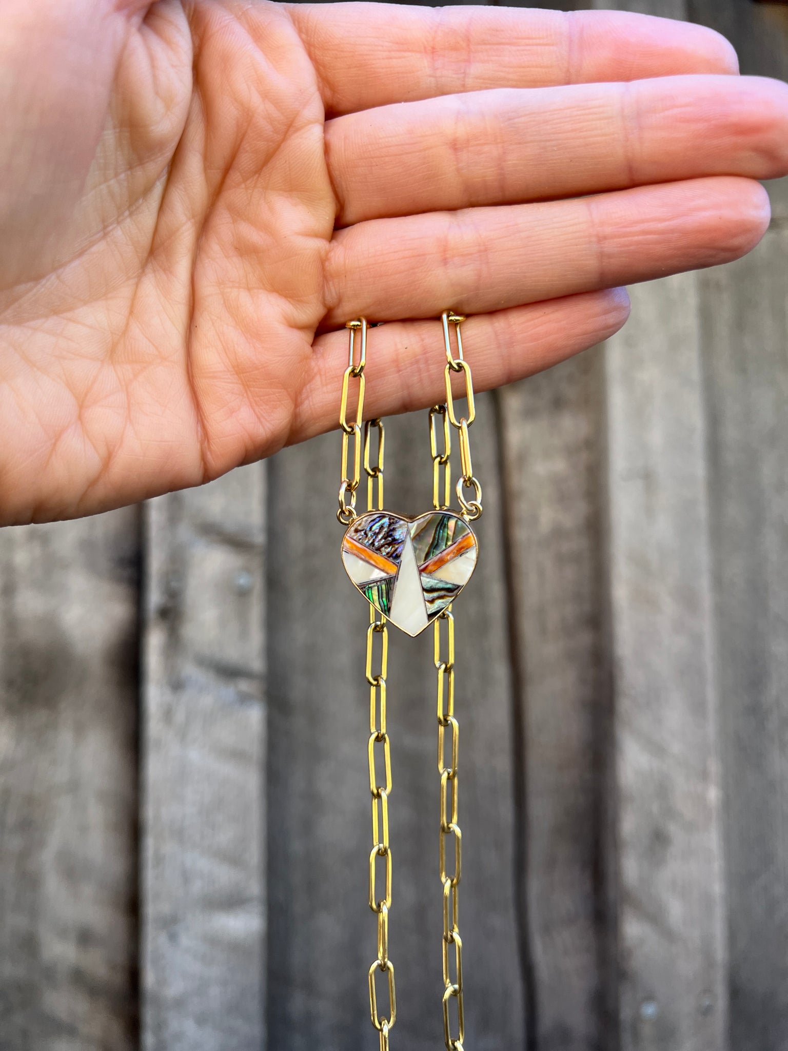 Heart Necklace with Gold Fill Paper Clip Chain T24