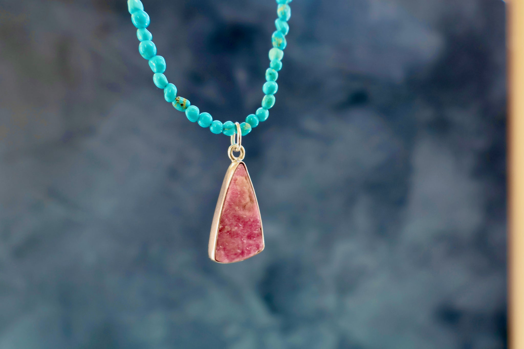 Cobalto Calcite & Sterling Pendant on Campitos Turquoise beaded chain H59