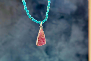 Cobalto Calcite & Sterling Pendant on Campitos Turquoise beaded chain H59