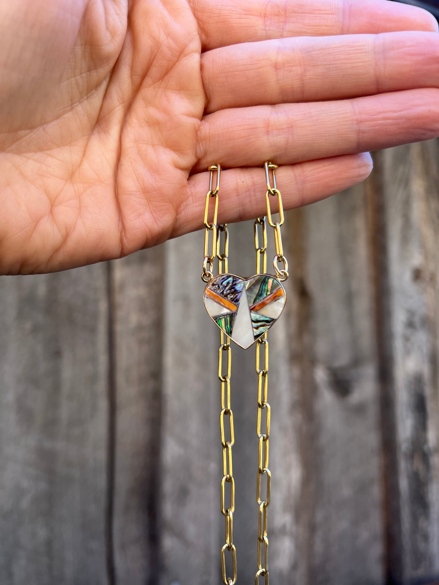 Heart Necklace with Gold Fill Paper Clip Chain T24