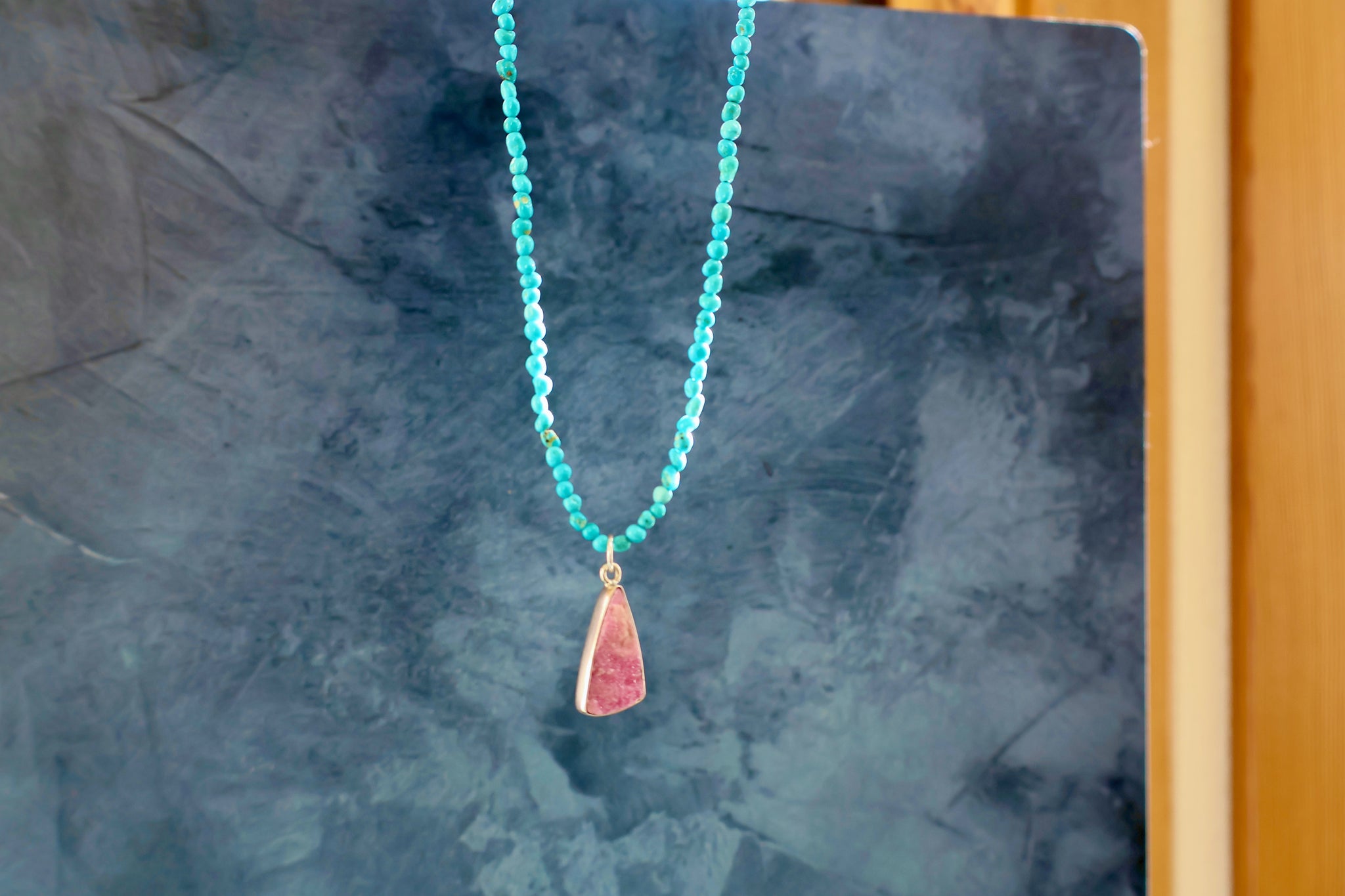 Cobalto Calcite & Sterling Pendant on Campitos Turquoise beaded chain H59