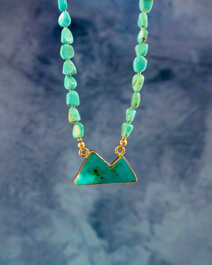 Turquoise Mountain Pendant with Campitos Turquoise chain in Gold