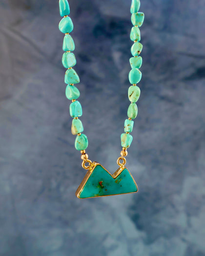 Turquoise Mountain Pendant with Campitos Turquoise chain in Gold