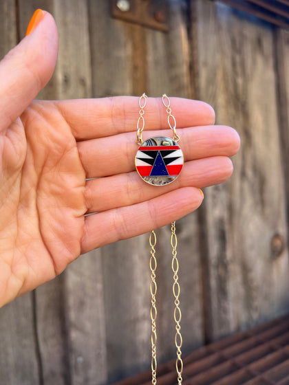 Lapis & Mother of Pearl Inlay Necklace with Gold Fill Chain