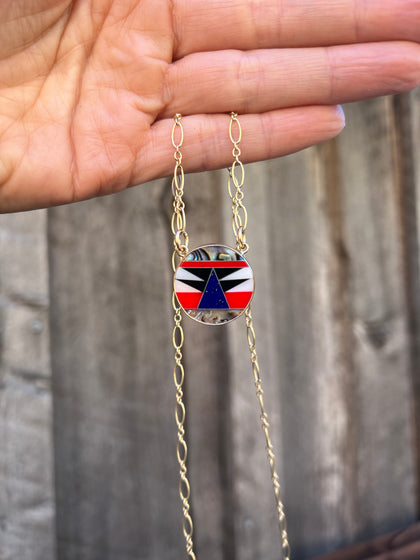 Lapis & Mother of Pearl Inlay Necklace with Gold Fill Chain