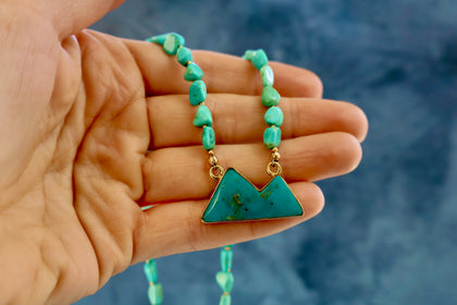 Turquoise Mountain Pendant with Campitos Turquoise chain in Gold