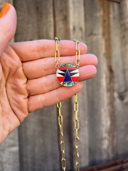Lapis & Mother of Pearl Inlay Necklace with Gold Fill Chain