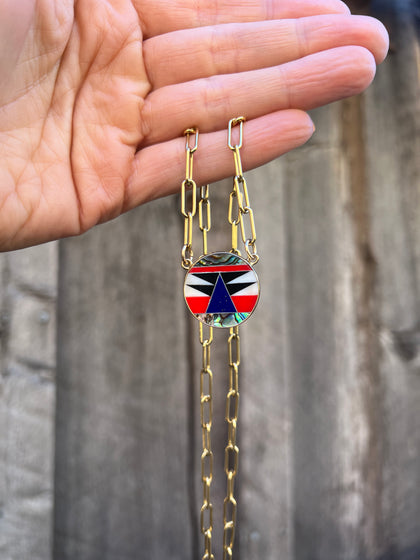 Lapis & Mother of Pearl Inlay Necklace with Gold Fill Paper Clip Chain