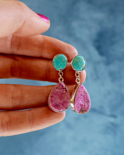 Cobalto Calcite & Turquoise Post Earring Sterling Silver