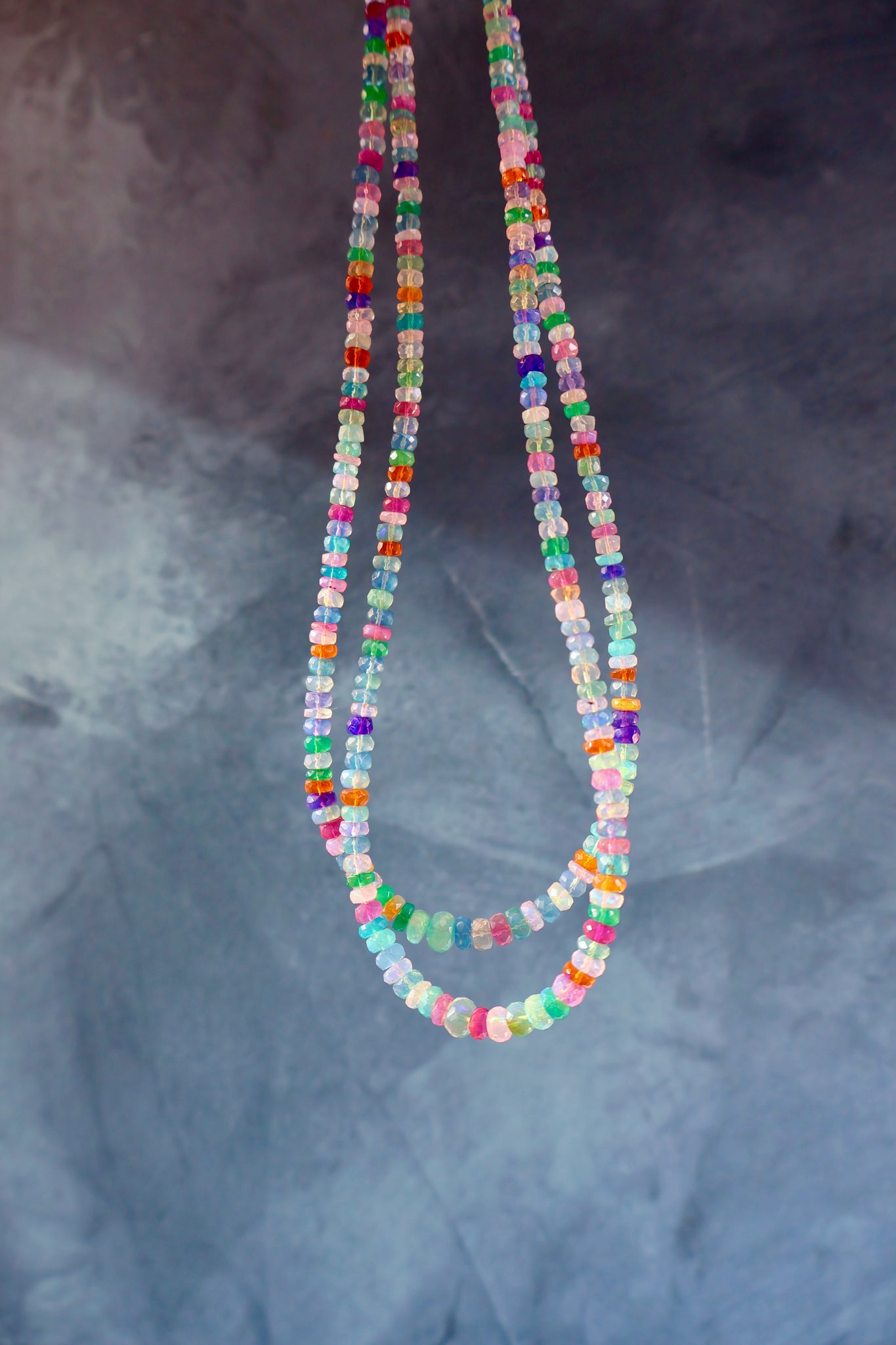 Neon Sparkling Rainbow Opal Layering Necklace E37