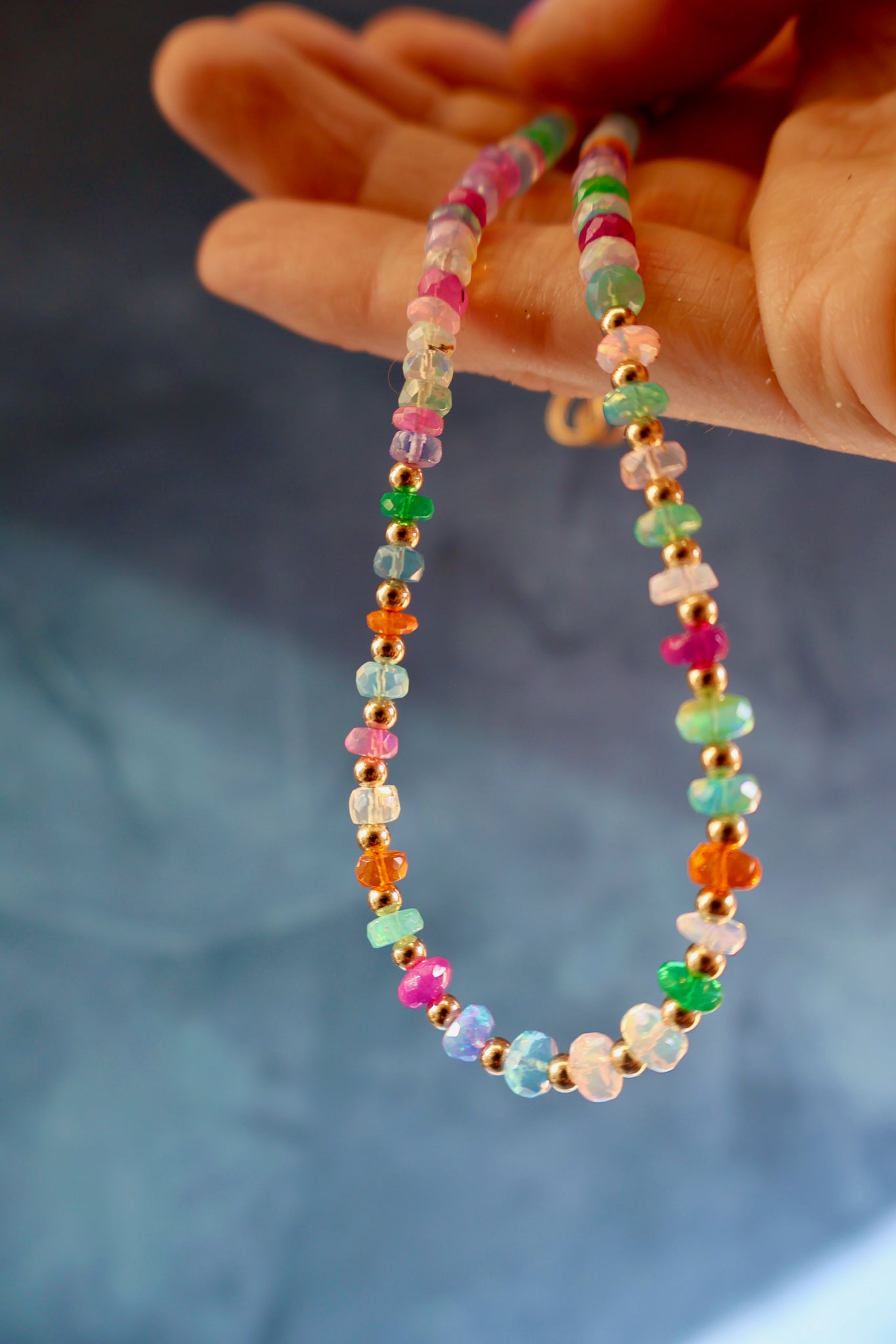 Sparking Rainbow Opal & Gold Fill Layering Necklace H70