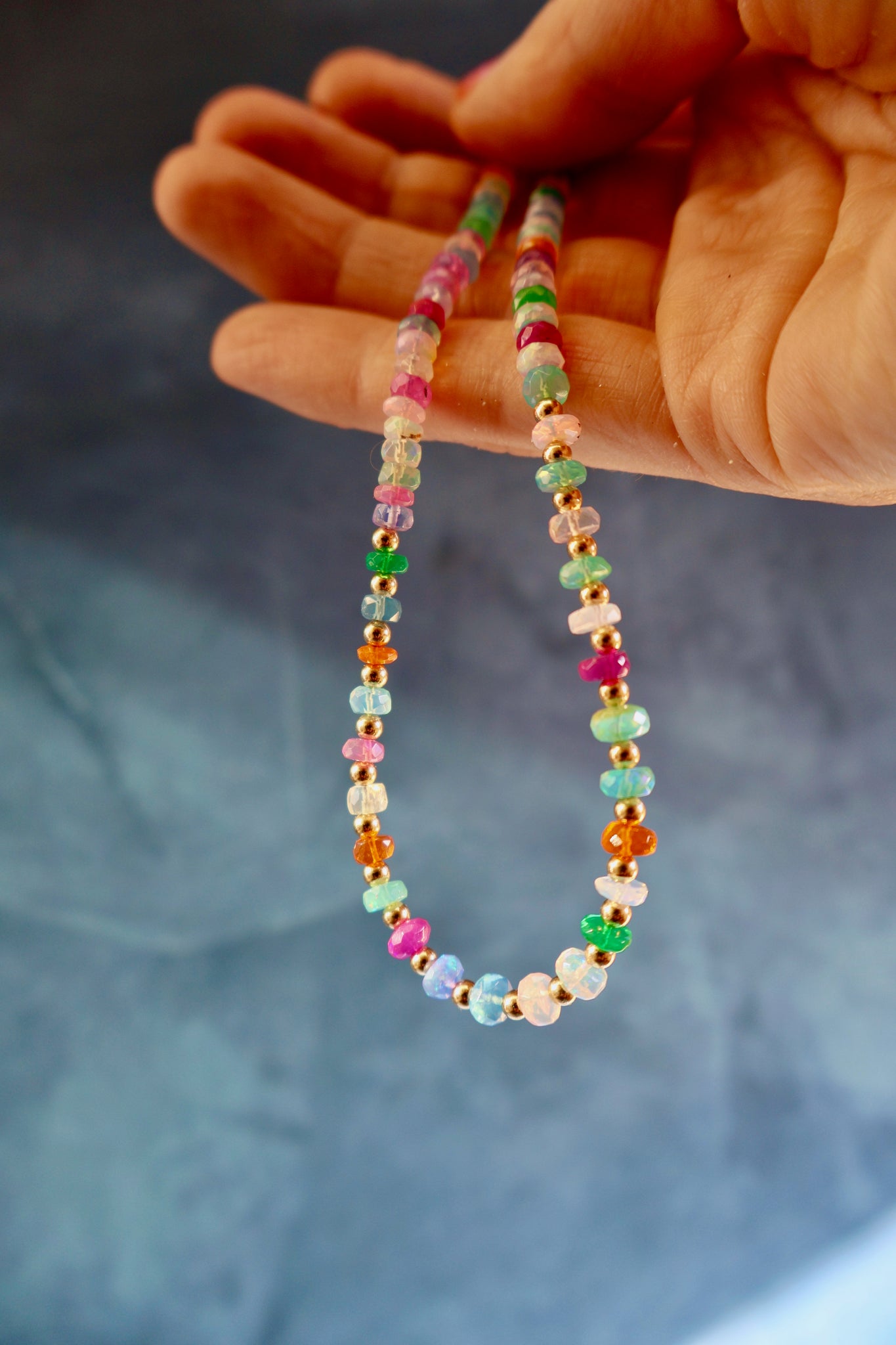 Sparking Rainbow Opal & Gold Fill Layering Necklace H70