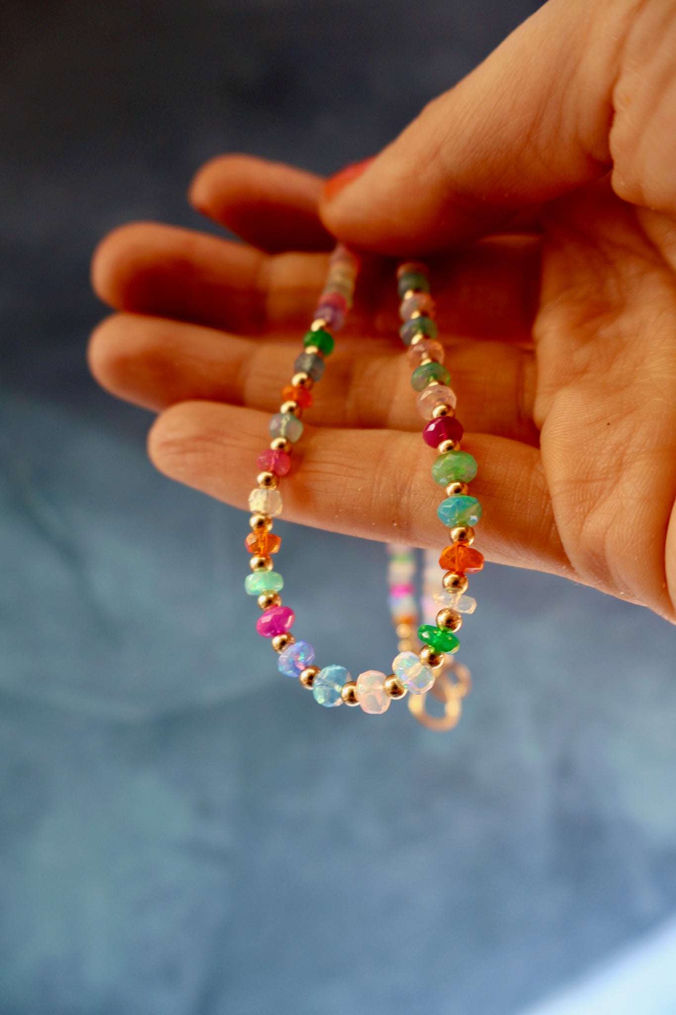 Sparking Rainbow Opal & Gold Fill Layering Necklace H70