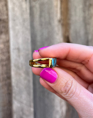 Blue Opal & Gold Alchemia Adjustable Double Band Signet- Style Ring T17