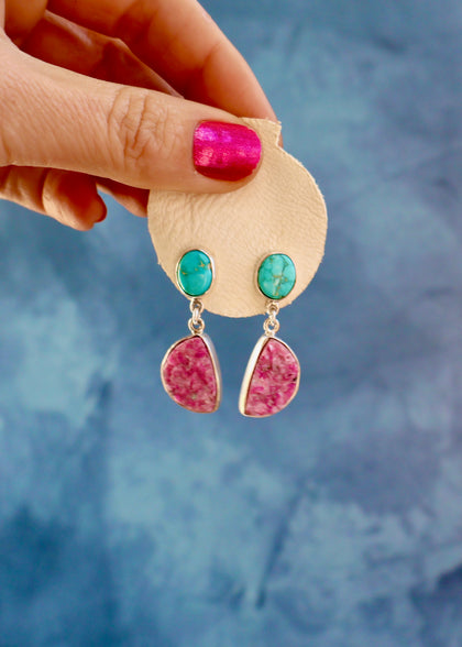 Cobalto Calcite & Turquoise Post Earring Sterling Silver