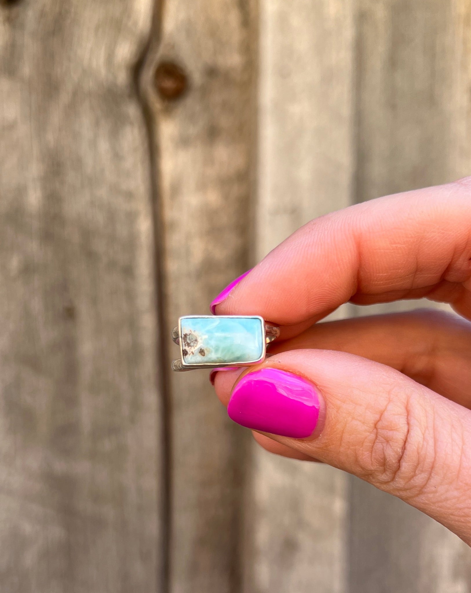 Larimar &  Gold Sterling Silver Adjustable Double Band Signet- Style Ring T20