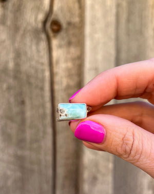 Larimar &  Gold Sterling Silver Adjustable Double Band Signet- Style Ring T20