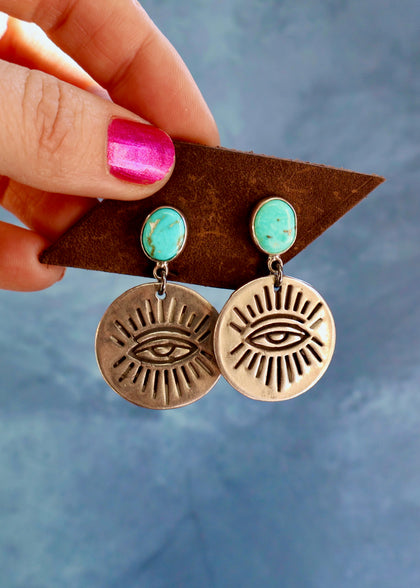 Blue Ridge Turquoise & Sterling Silver Evil Eye Earring