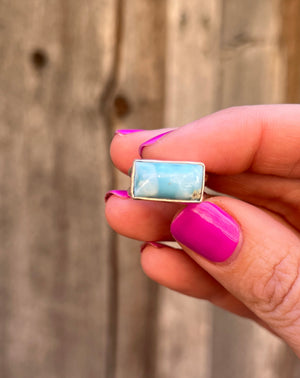 Larimar & Sterling Silver Adjustable Double Band Signet- Style Ring T21
