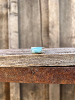 Larimar & Sterling Silver Adjustable Double Band Signet- Style Ring T21