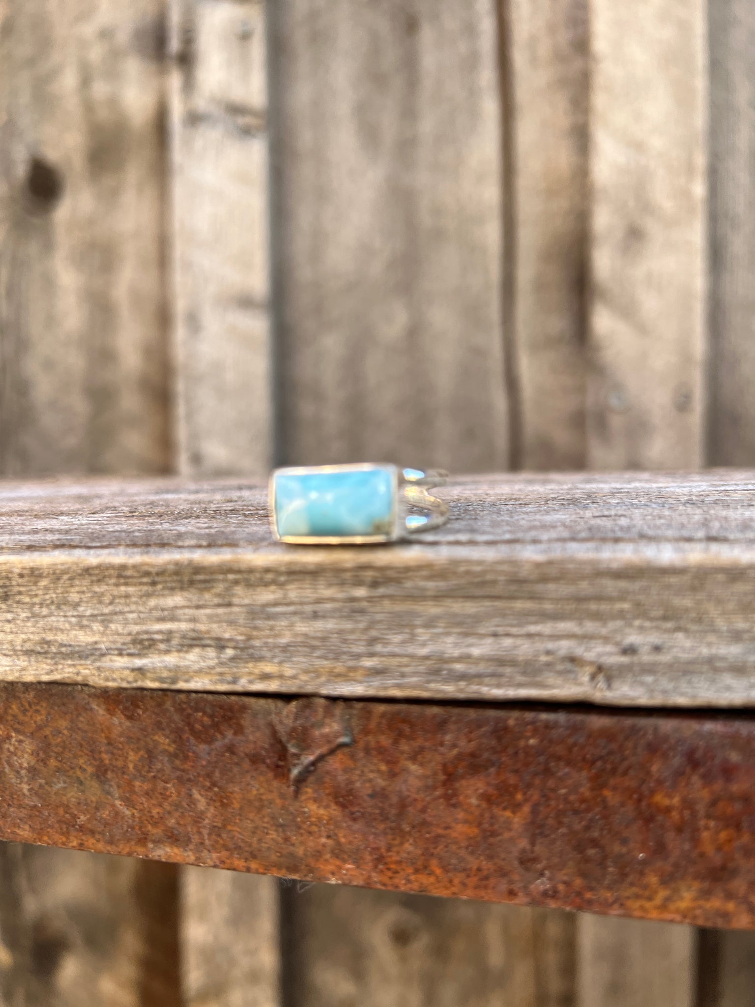 Larimar & Sterling Silver Adjustable Double Band Signet- Style Ring T21