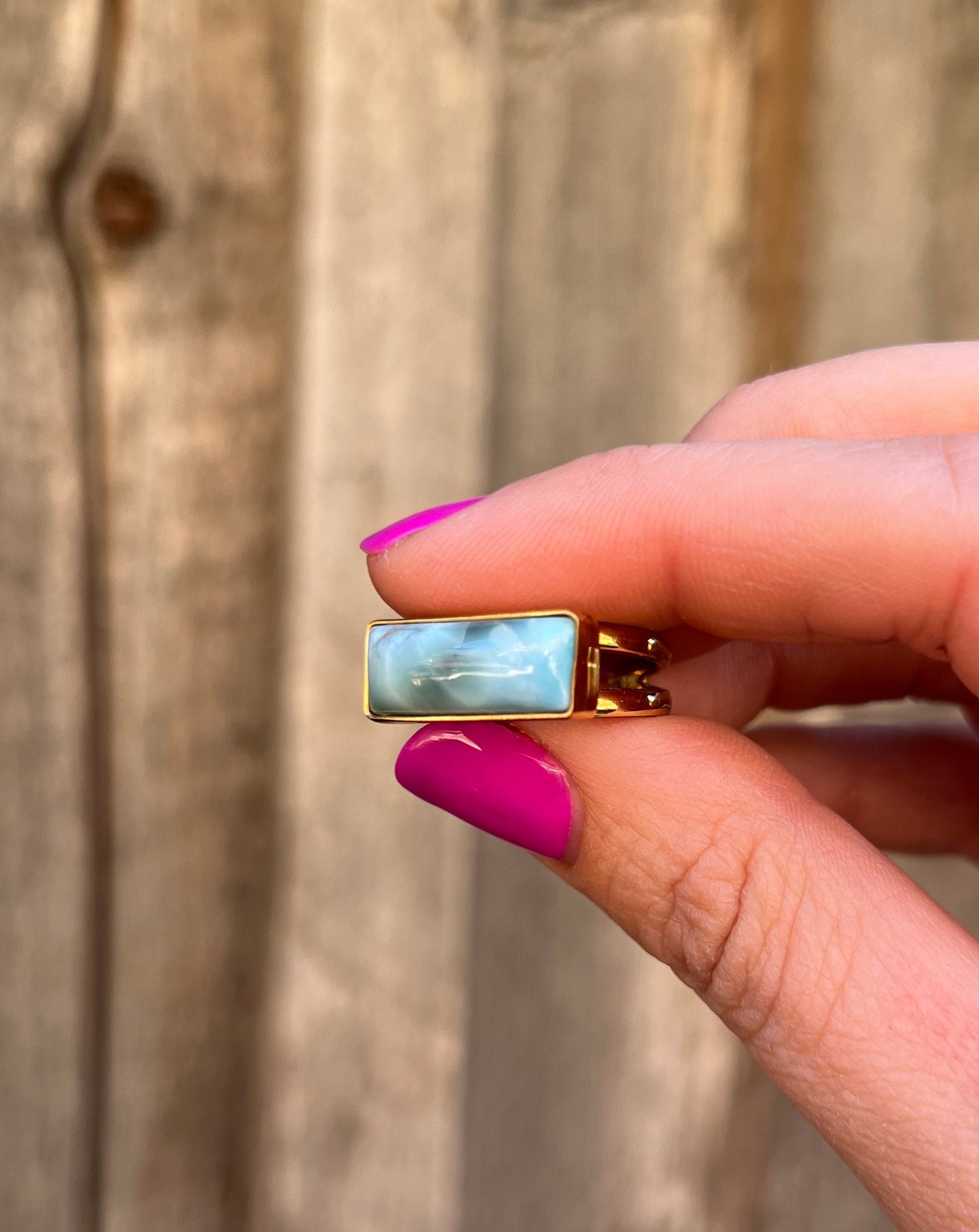 Larimar & Gold Alchemia Adjustable Double Band Signet- Style Ring T22