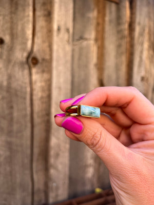 Larimar & Gold Alchemia Adjustable Double Band Signet- Style Ring T22