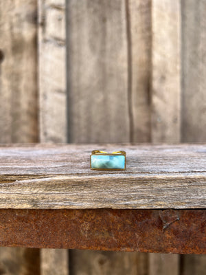 Larimar & Gold Alchemia Adjustable Double Band Signet- Style Ring T22