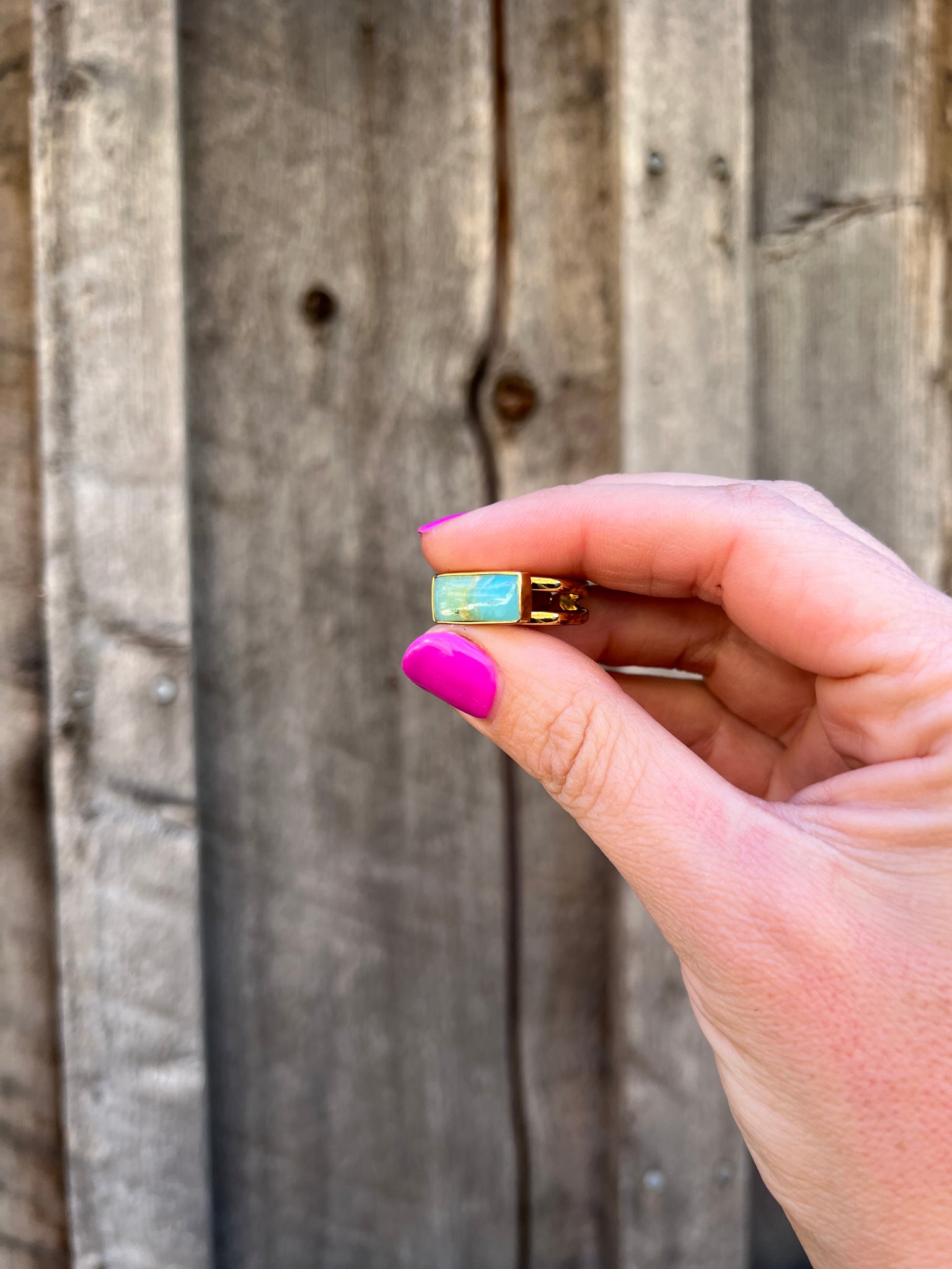 Blue Opal & Gold Alchemia Adjustable Double Band Signet- Style Ring T19