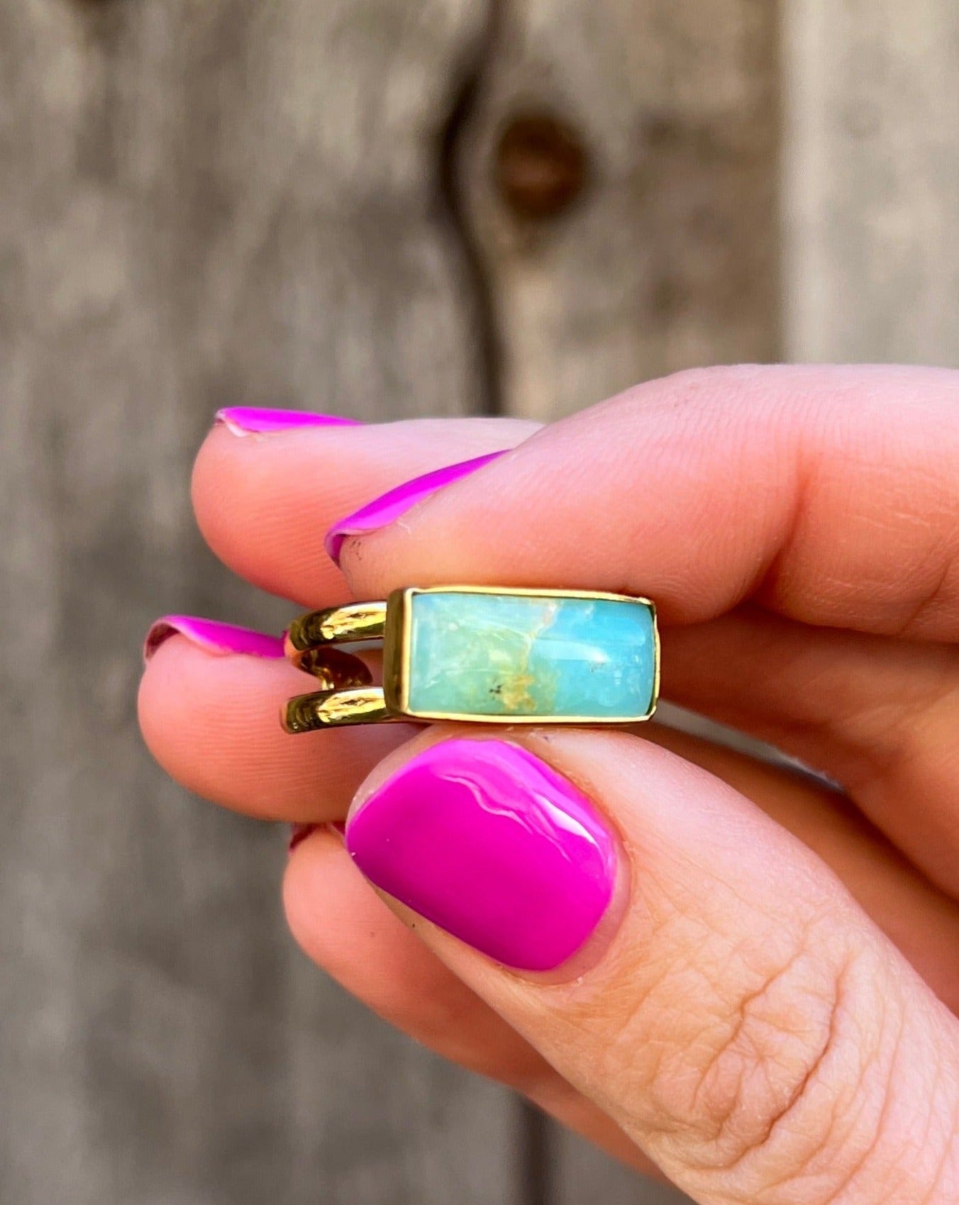 Blue Opal & Gold Alchemia Adjustable Double Band Signet- Style Ring T19
